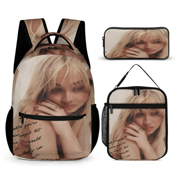 Sabrina Backpack Carpenters 17 Inch 3 Piece Set with Insulated Lunch Bag and Pencil Case, Bookbag Laptop Backpack Cartoon Durable Lightweight Casual Backpack