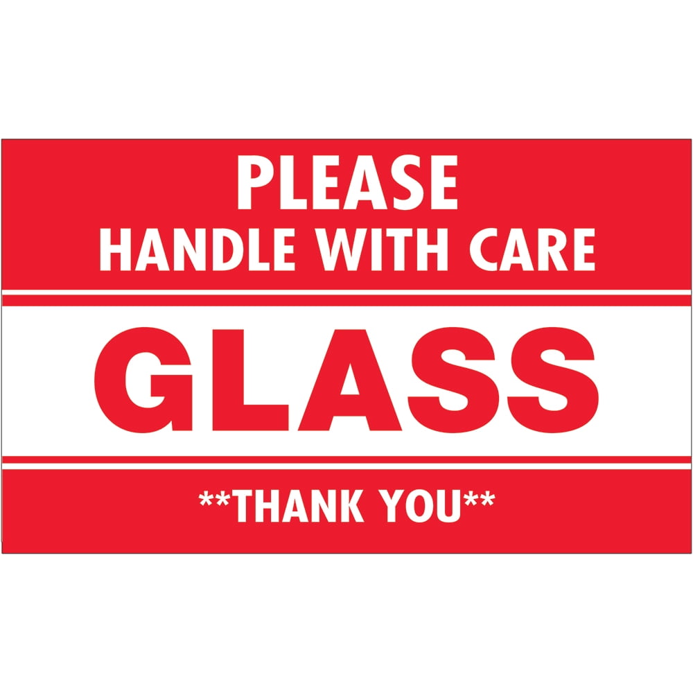 Tape Logic Labels 'Glass - Please Handle With Care' 3' x 5' Red/White 500/Roll SCL566
