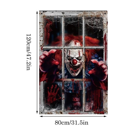 Halloween Window Door Cover Set 2 Piece Hanging Backdrop Cloth Horror Ghost Scene Decoration for Outdoor Indoor Use