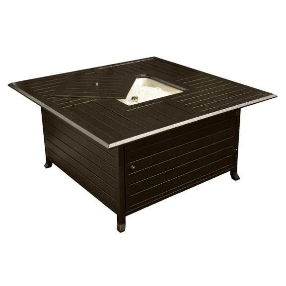 Hiland Square Cast Aluminum Slatted Propane Fire Pit, Bronze