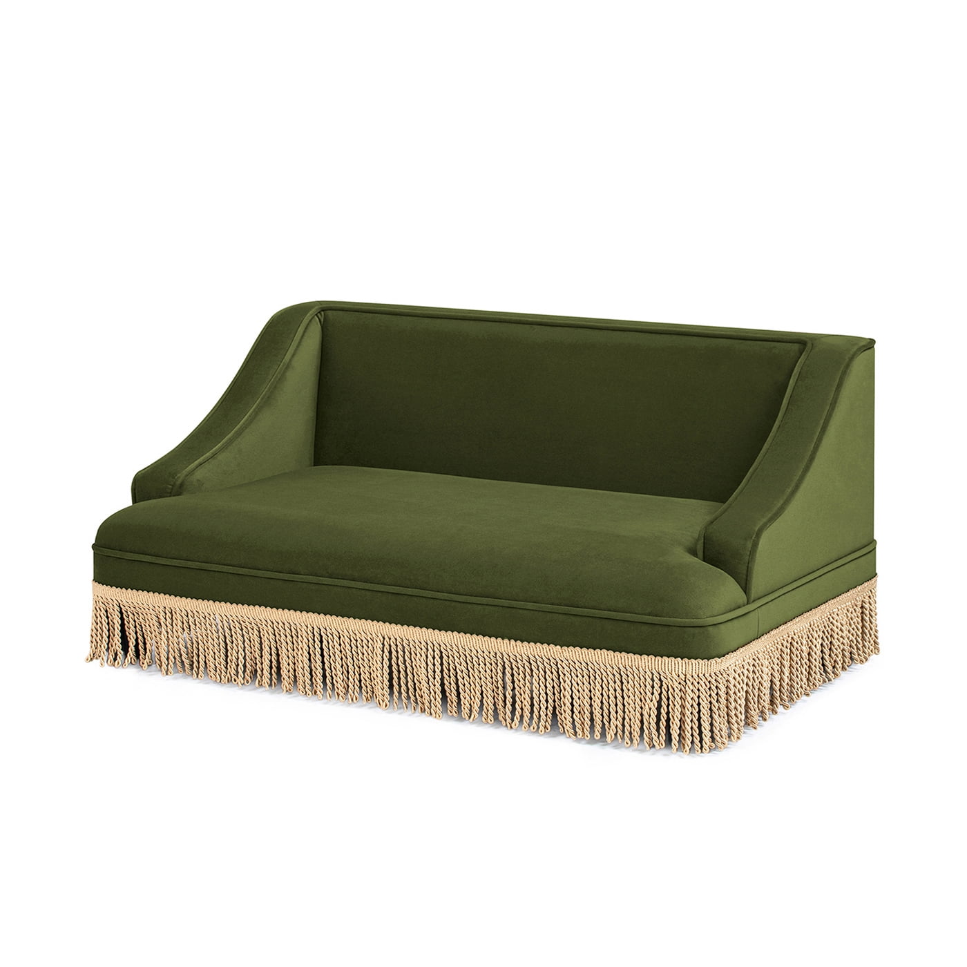 33" Medium Princess Pet Bed Sofa with Fringe Skirt, Olive Green Performance Velvet