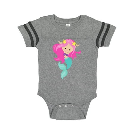 

Inktastic Pretty Mermaid With Long Pink Hair and Green Tail Gift Baby Girl Bodysuit