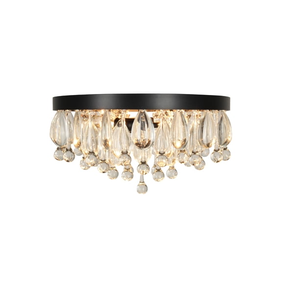Kenroy Home Cascade 13'' Flush Mount Ceiling Light Fixture with Tiered Rows of Cascading Glass Crystal Beads for Entryway, Living Room, Dining Room, or Bedroom, Black