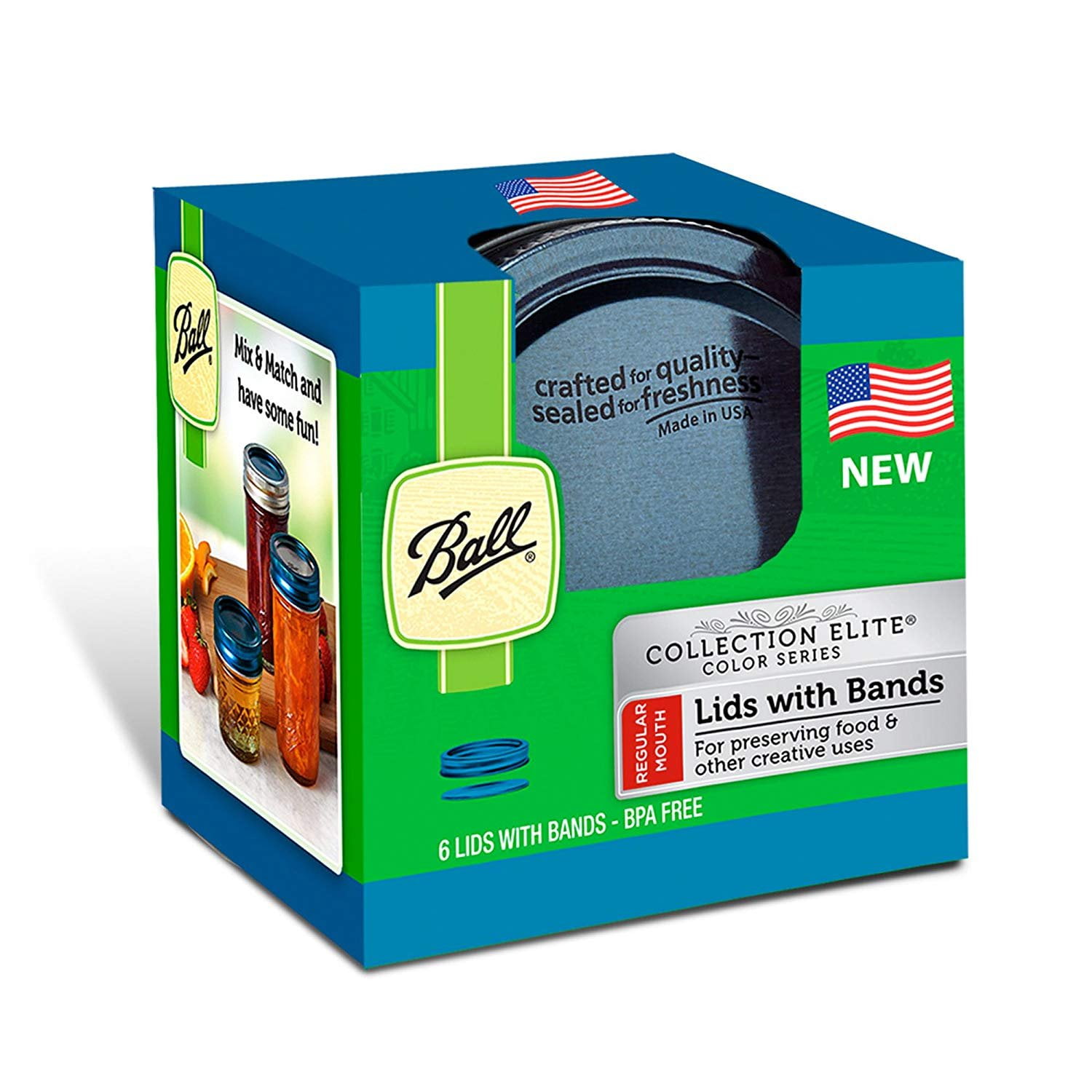 Ball 1440030012 Regular Mouth Lid and Band, Lids & Bands, Blue