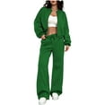 thumbnail image 3 of Women'S 2 Piece Outfits Sweatsuit Zip Up Long Sleeve Sweatshirt with Wide Leg Sweatpants Green XL, 3 of 8