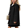 thumbnail image 6 of Girls Hooded Woolen Mid-Length Coat Zaewscy Children's Winter Solid Color Woollen Overcoat Long Sleeve Hooded Casual Outwear Pockets Jackets Kids Black 10-11Years, 6 of 9