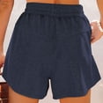 thumbnail image 4 of Estrela Pantalones cortos con cordón para mujer, cintura elástica, cintura alta, bolsillos laterales de Color puro, pantalones cortos de pierna ancha para mujer, azul oscuro M, 4 of 6