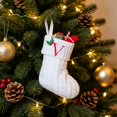 thumbnail image 2 of Knitted Christmas Stockings with Initials, 6.3''x7.8'' White Custom Embroidery Christmas Stockings with Letter, Personalized Xmas Decoration for Holiday Family Party - V, 2 of 6