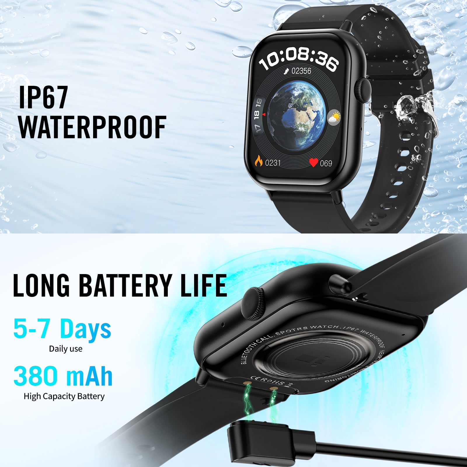 2026 NEW Smart Watch, 2.01'' HD Screen SmartWatch for Men Women , Answer/Make/Message, 100+ Sports Modes, IP67 Waterproof Compatible with Android and iPhone