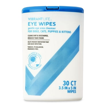 Vibrant Life Eye Wipes for Cats & Dogs, 30 Count Eye Cleanser, Tear Stain Remover.