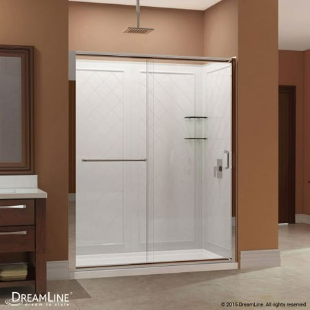 Infinity-Z 36 in. D x 60 in. W x 76 3/4 in. H Clear Sliding Shower Door in Chrome, Right Drain Base and Backwalls