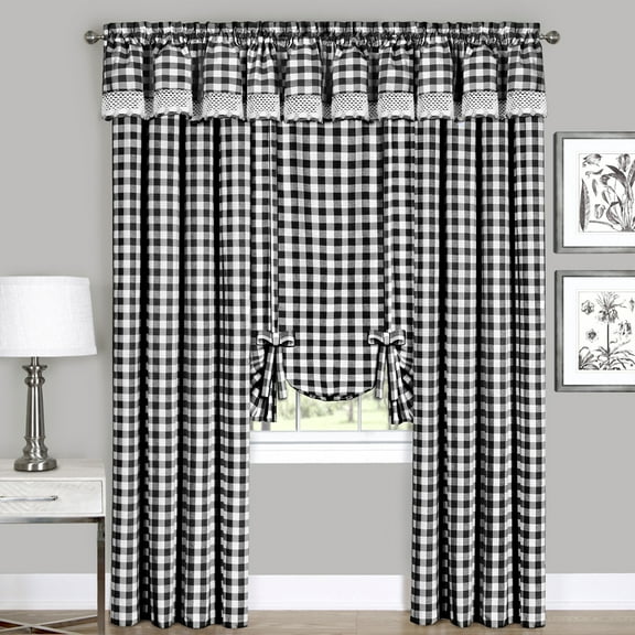 Buffalo Black Plaid Modern Window Curtain Panel : 42" x 63" Panel - Single