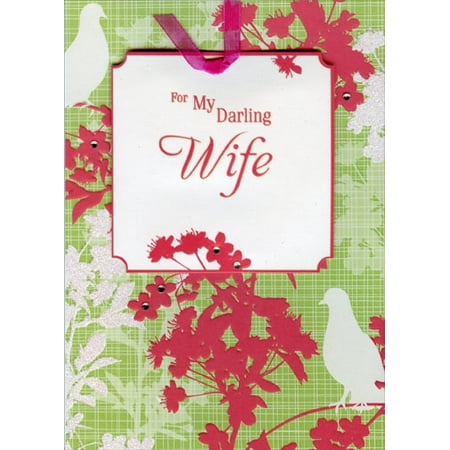 - Designer Greetings Dove, Pink and White Flowers with Tip On Square, Ribbon and Gems Handmade: Wife Birthday Card