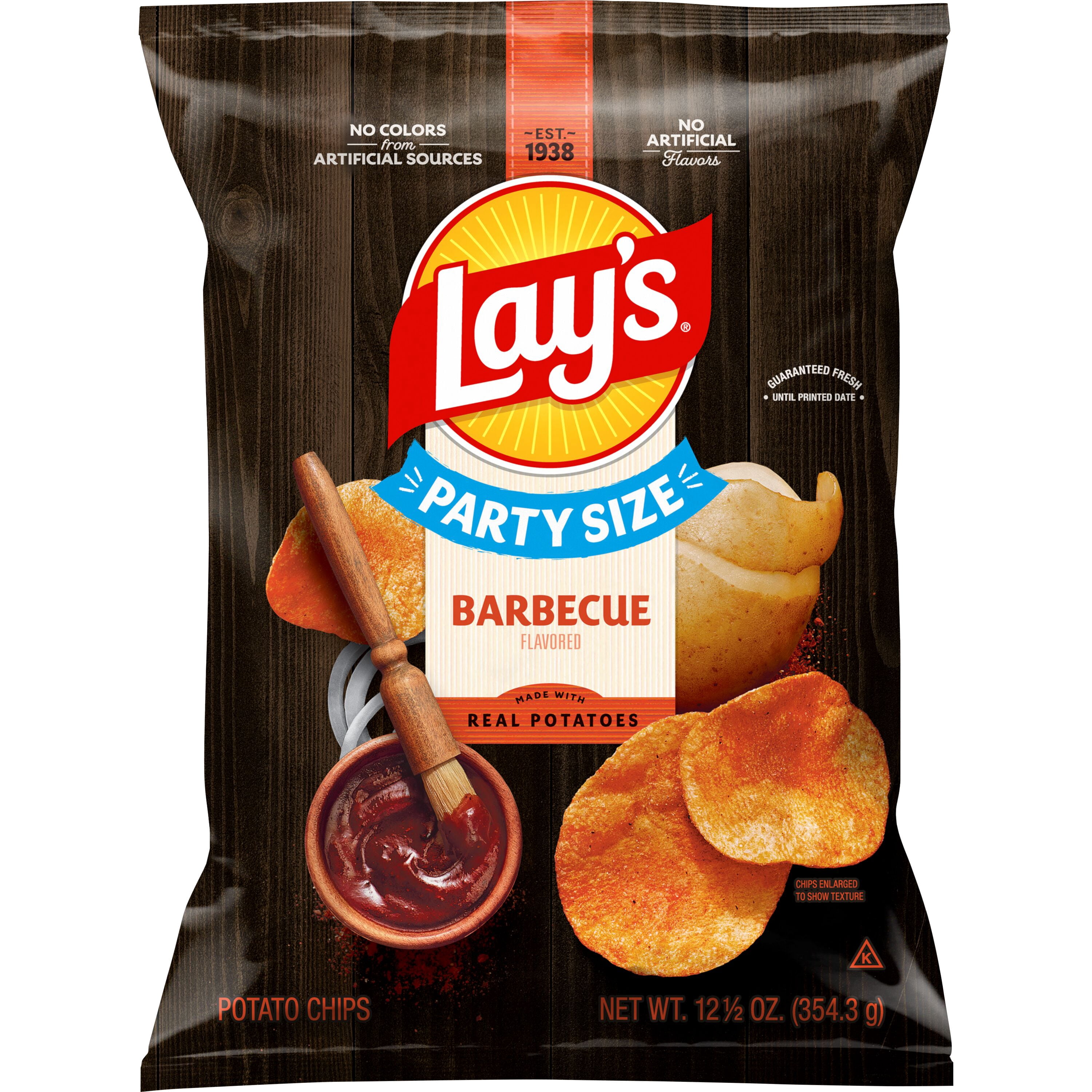 (4 pack) Lay's Barbecue Flavored Potato Chips, Party Size, 12.5 oz Bag