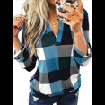 thumbnail image 1 of Blusas de Trabajo Básicas Informales para Mujer, con Cuello en V, Estampado A Cuadros, Puños y Larga. Azul M, 1 of 7
