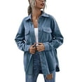 thumbnail image 3 of Seyurigaoka Women Juniors Shacket Corduroy Shirt Jacket, Solid Color Lapel Outerwear with Pockets, 3 of 6