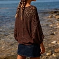 thumbnail image 3 of enyan Women's Summer Crop Shirt Lightweight Cardigan Sweater Ruffle Shirt Casual Button Shurgs Sweaters Long Sleeve Tops（Coffee,One Size）, 3 of 4