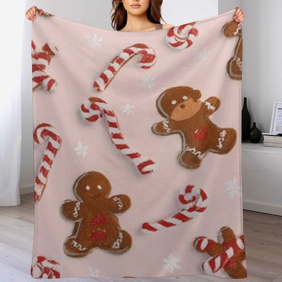RKSupls Christmas Throw Blanket,Pink Gingerbread Soft Flannel Blanket, Fuzzy Warm Cozy Winter Blanket for Couch Bed Home Decor,60x80 in