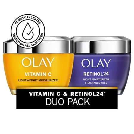 Olay Moisturizer Skin Care Bundle Vitamin C Moisturizer and Retinol Night Moisturizer 1.7 oz Skincare Bundle