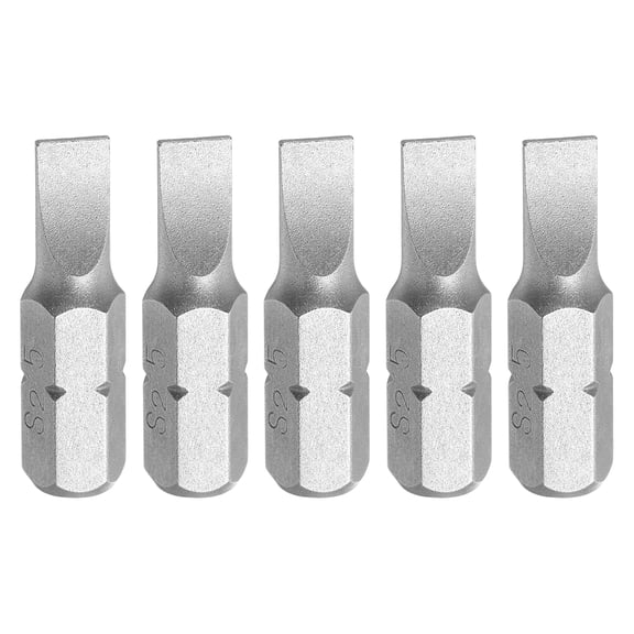 Uxcell 5pcs 1/4" Hex Shank SL5 Head 1" Length S2 Flat Head Screwdriver Bit