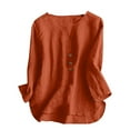 thumbnail image 2 of Women's Linen Tops 2026 Summer 3/4 Sleeve Tunic Blouses Casual Button Loose Fit Trendy Cotton Shirts Clothes, 2 of 7