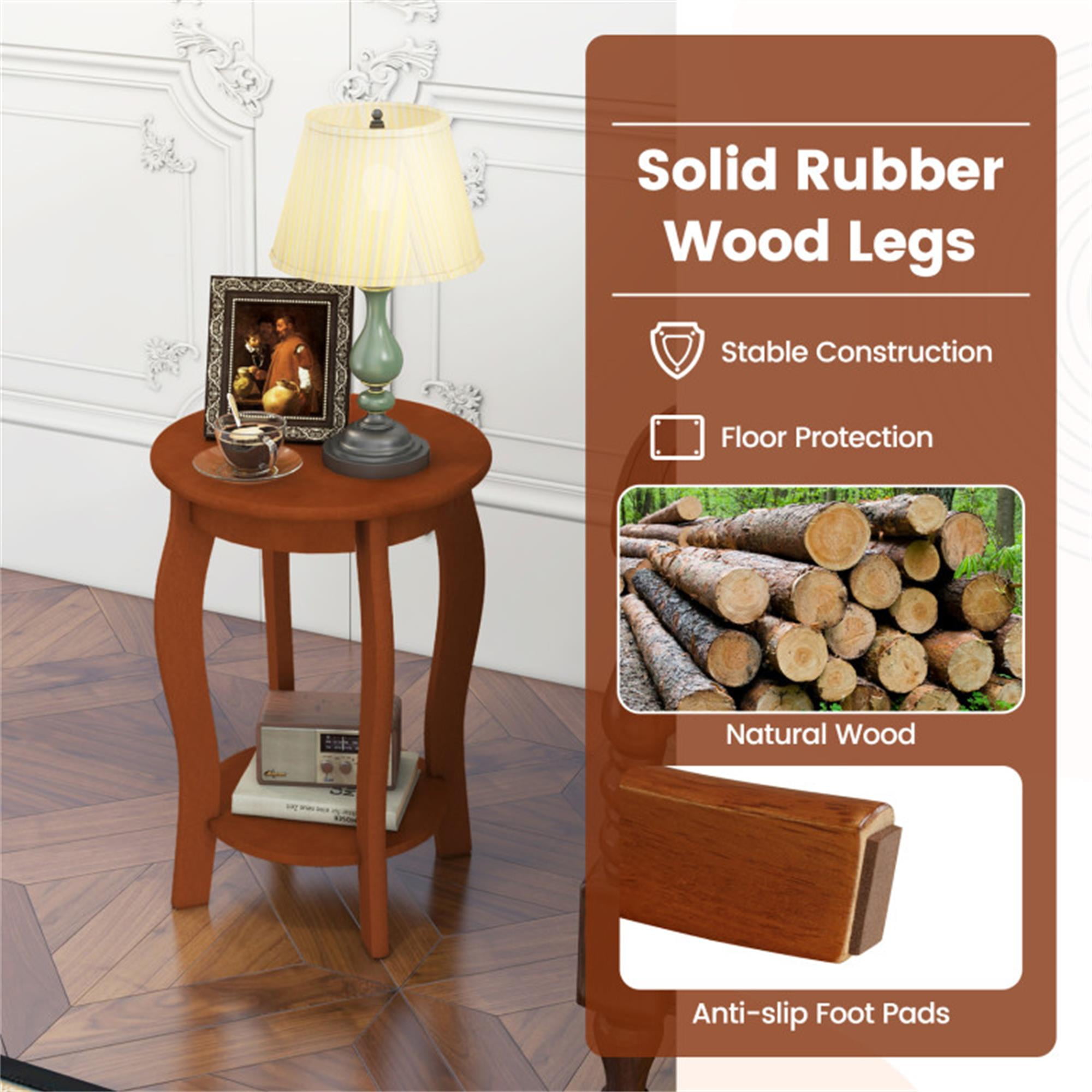 Demi Bonn End Table, Set of 2 Nightstand, Round End Table, Set of 2 15 Inch 2-Tier Round End Table with Storage Shelf, Sofa Side Table, Bed Side Table, for Living Room, Bedroom, Walnut