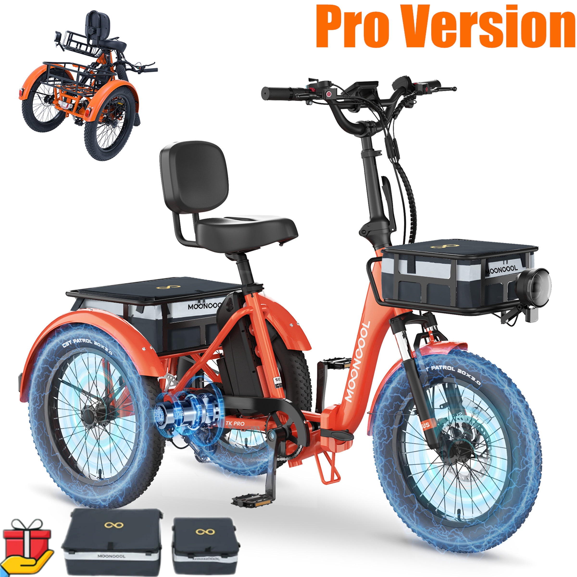 ABORON 20" Fat Tire Electric Trike 750W 48V Motorized Folding Commute E-Bike for Adult, Foldable 3 Wheel Electric Bicycle Trike for Senior Women with Front & Rear Basket