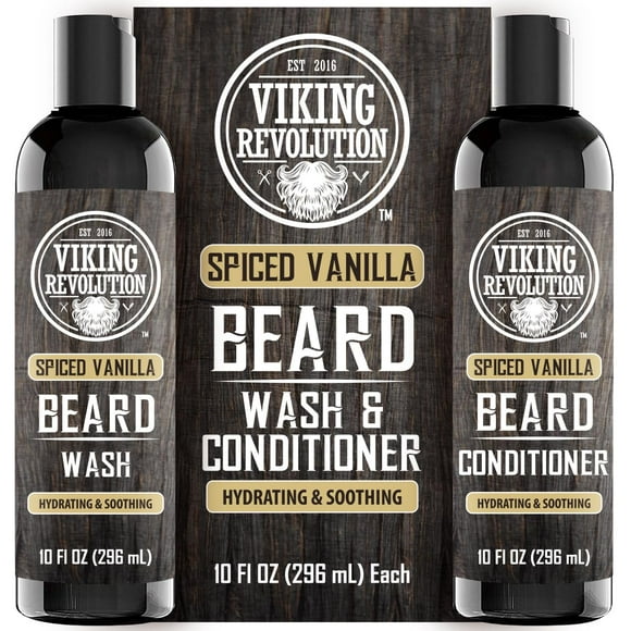 Viking Revolution Beard Wash and Beard Conditioner for Men with Argan Oil and Jojoba Oil - Beard Softener and Strengthener Beard Care Beard Shampoo and Conditioner with Beard Oil (10oz Spiced Vanilla)