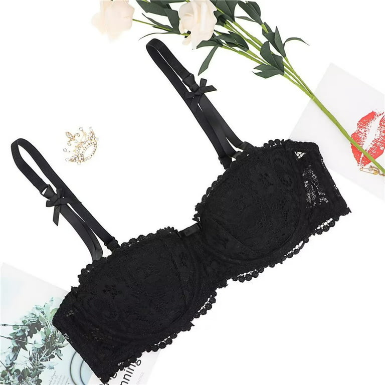 Crossdresser Lace Flora Embroidery Thick Cup Push Up Gather Bra