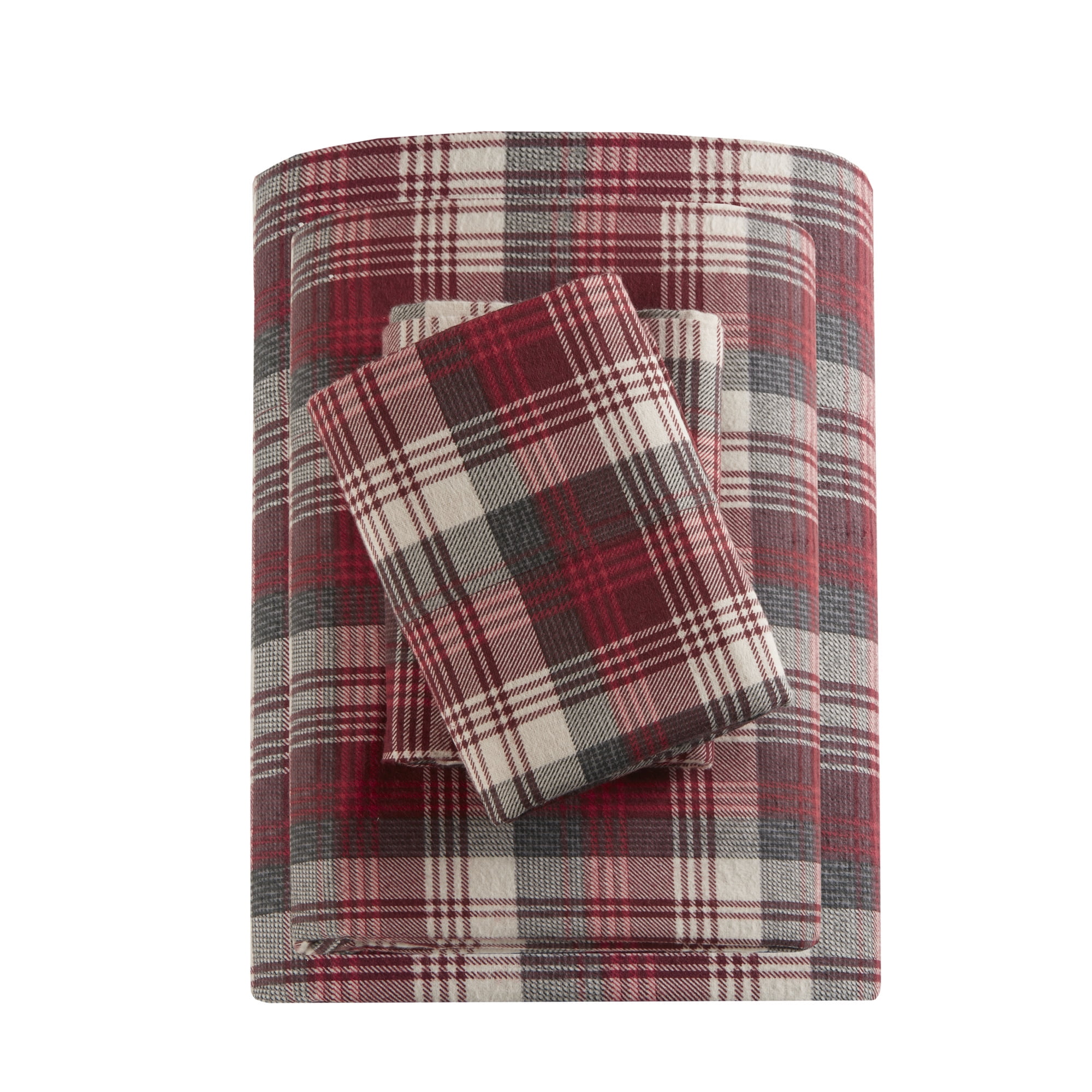 Woolrich Flannel Cotton Sheet Set, Queen, Red Plaid