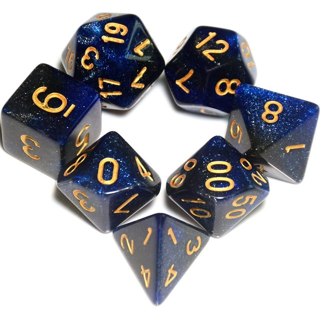 Juego de dados DND de 7 piezas (azul negro)