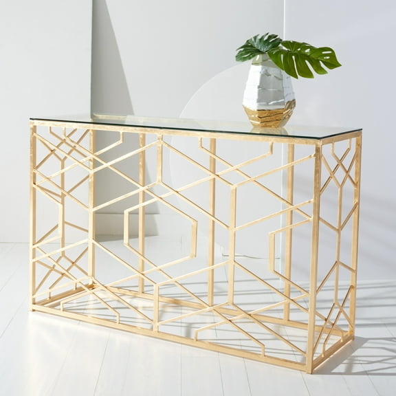 Safavieh Sean Glam Tempered Glass Console Table, Gold