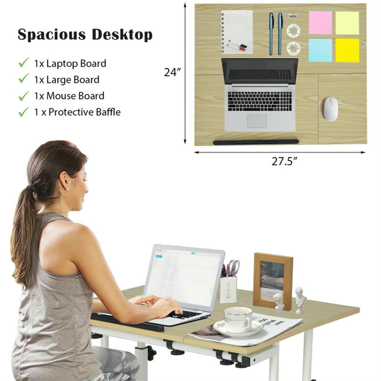 Demi Bonn Mobile Stand up Computer Desk with 2 Tilting Desktops, Laptop Workstation for Laptops, Books, Tablets, and Art, Beige