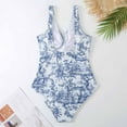 thumbnail image 4 of WREESH Womens One Piece Swimsuits Swimwear Bikini Lace Up Swimsuit Conservative Slim Retro Print with Steel Tray Swimwear Sleeveless Bathing Suits Blue, 4 of 9