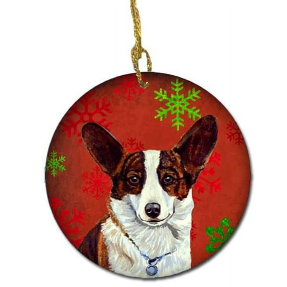 Corgi Red Snowflake Holiday Christmas Ceramic Ornament