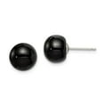 thumbnail image 1 of 925 Sterling Silver 10-10.5mm Button Black Agate Post Earrings; for Adults and Teens; for Women and Men, 1 of 2
