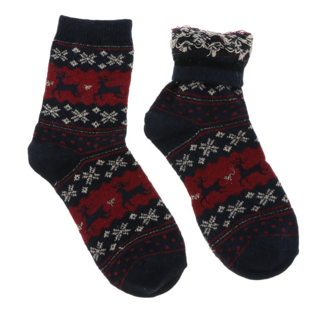 Ladies Wool Blend Crew Socks Winter Outdoor Christmas Holiday Socks Dark Blue