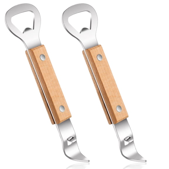 Lsupdaol 2 Pieces Magnetic Bottle and Can Openers with Wood Handle, Magnet Stainless Steel Can Punch Tappers for Beers Beverages, Suitable for Camping and Traveling