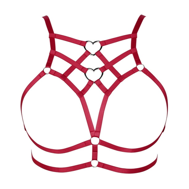 Sexy BDSM Cage Bra Harness - Punk Style Heart Ring Linked Body Harness Belt for Women - Sexy Lingerie & Underwear Accessories