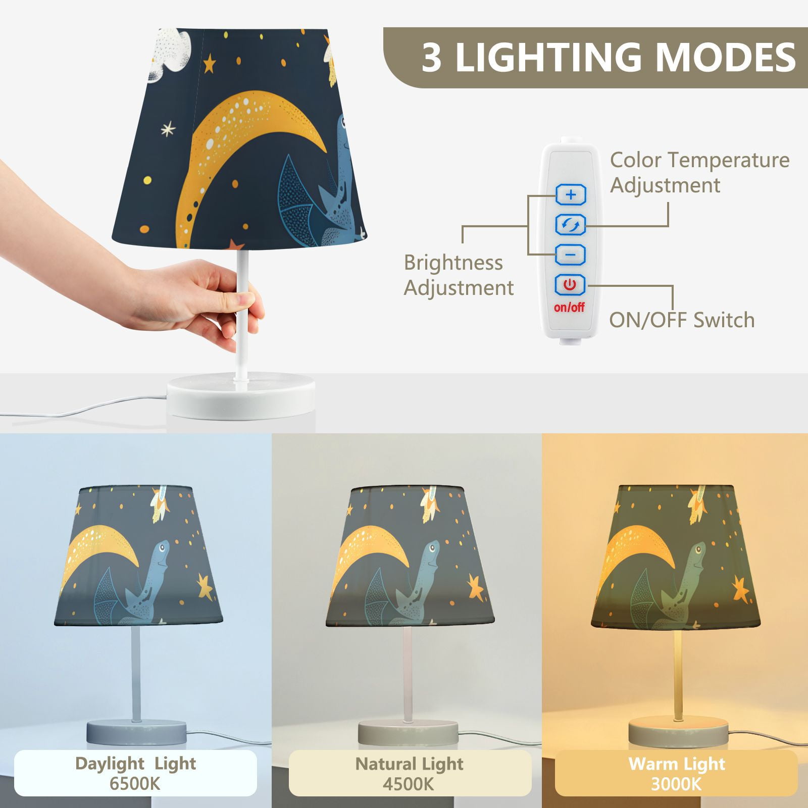 Dinosaurs in Space LED Desk Lamp Table Lamp USB Bedside Nightstand Small Lamp for Bedroom Living Room Kids Room