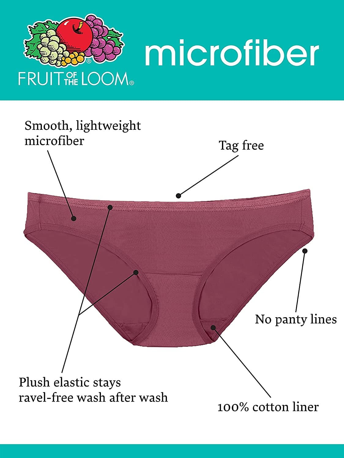 Fruit of the Loom womens Microfiber Panties Regular & Plus Size bikini  underwear, - 6 Pack Assorted, 5 US