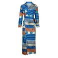 thumbnail image 4 of Abcnature Womens Maxi Dress, Women Long Sleeves Printing Lapel Lacing Slim Split Hem Dress, Plus Size Summer Casual Long Dresses Beach Party Dress Blue XL, 4 of 4