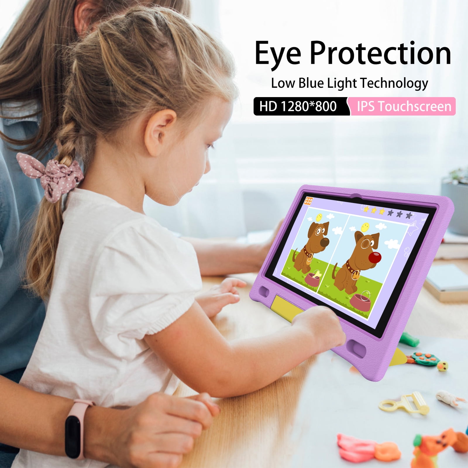 Kids Tablet, 10.1 inch IPS HD Touchscreen Android 14 64 GB Storage, 8GB RAM, Octa Core Tablet for Kid with Kid-Proof Case, Parental Controls, 12-hr Battery, WiFi, GPS – Purple
