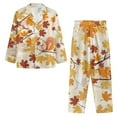 thumbnail image 3 of Kuiaobaty Maple Leaf Squirrel Womens Pajamas Set Long Sleeve Button Down T-Shirts with Loose Long Pants Thanksgiving Pajamas Set Home Apparel Sleepwear Autumn Sleepwear, 2XL, 3 of 7
