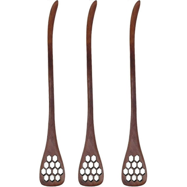 Wood Honey Drizzler 3pcs, Honey Dipper Sticks Wooden Honey Comb Honey Stick Honey Dipper Spoon Coffee Stiring Spoon Syrup Dippers(Brown)