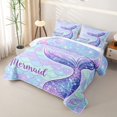 thumbnail image 3 of Erosebridal Mermaid Princess Quilt Full for Boys Girls, Purple Fish Scales Full Bedspread Sets, 3-Piece, 3 of 7