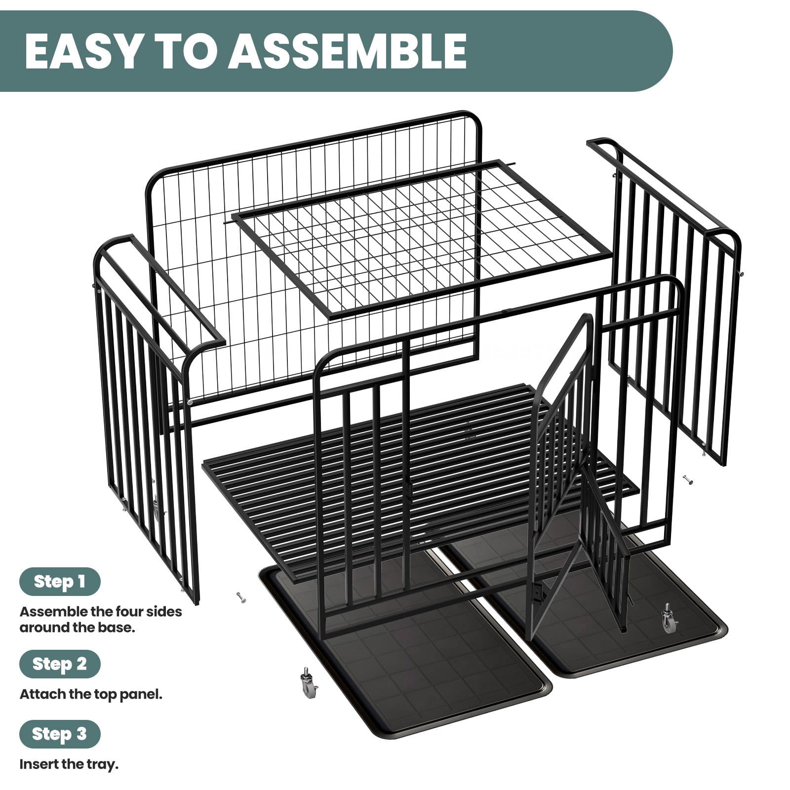 Tanfengu 42 inch Dog Crate with Removable Tray, Heavy Duty Pet Cage with Top & Front Door,Indoor Outdoor Kennel for Medium Dogs,Black