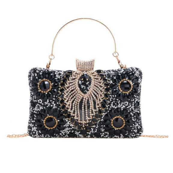 GASTROPOD Evening Bag Clutch Purses for Women Ladies Sparkling Party Handbag Wedding Cocktail Prom Bag V-neck Shape, Black
