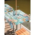 thumbnail image 2 of Outdoor Tablecloths with Umbrella Hole & Zipper, Summer Coastal 60x60 Inch Square Tablecloths, Watercolor Corals Shells Starfish Green Plaid Waterproof Table Cloth, Patio/Pool/Picnic Table Covers, 2 of 8