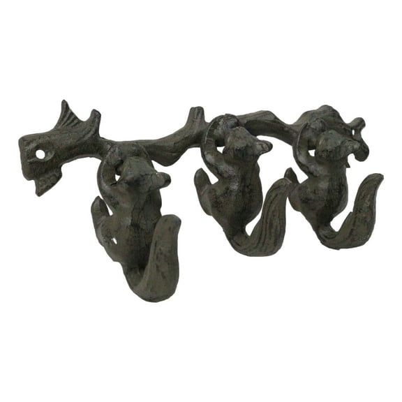 Rustic Country Cast Iron Squirrel On Tree Branch 4-Peg Wall Coat Hooks 13"L